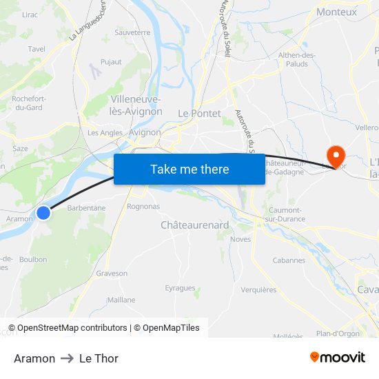 Aramon to Le Thor map