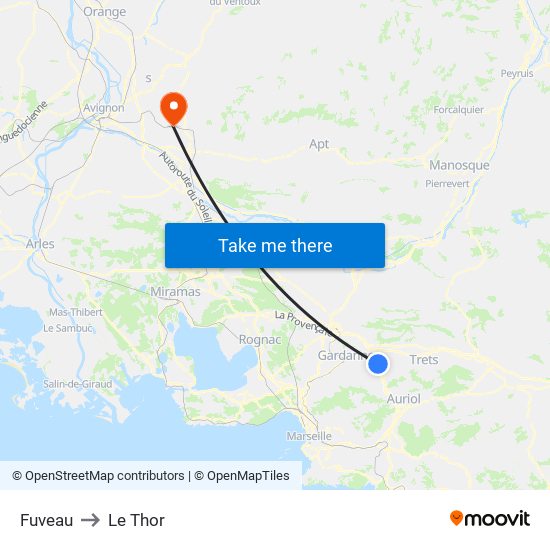 Fuveau to Le Thor map