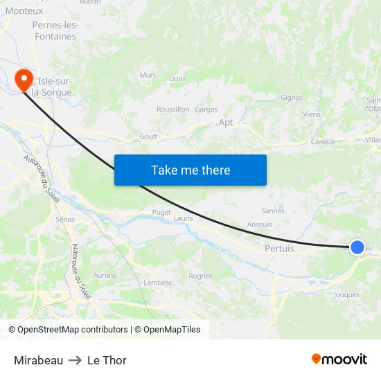 Mirabeau to Le Thor map
