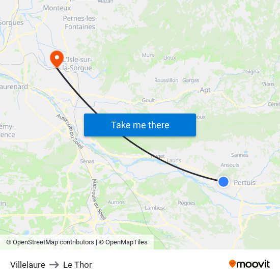 Villelaure to Le Thor map