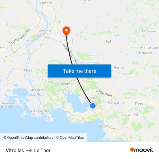 Vitrolles to Le Thor map