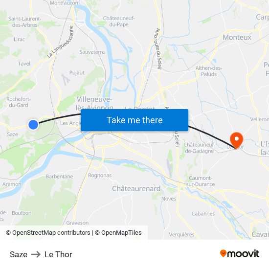 Saze to Le Thor map