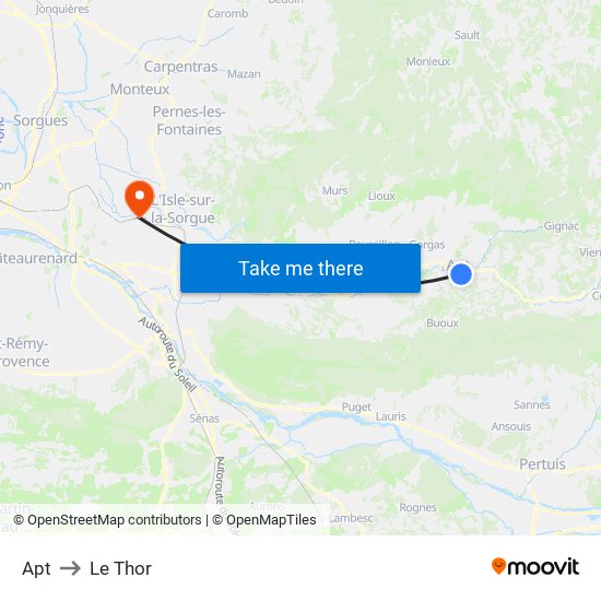 Apt to Le Thor map