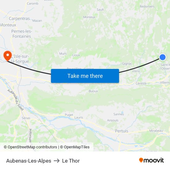 Aubenas-Les-Alpes to Le Thor map