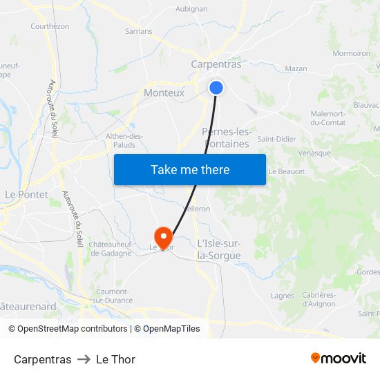 Carpentras to Le Thor map