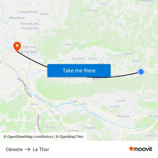 Céreste to Le Thor map
