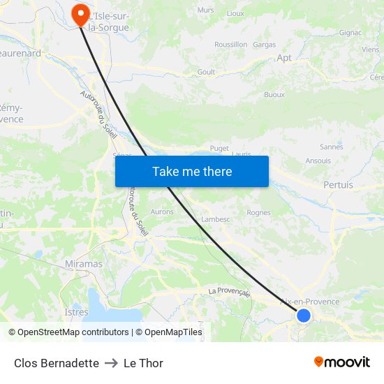 Clos Bernadette to Le Thor map