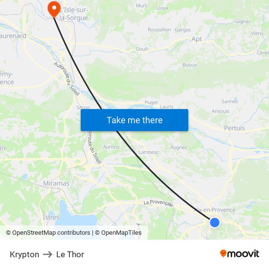 Krypton to Le Thor map