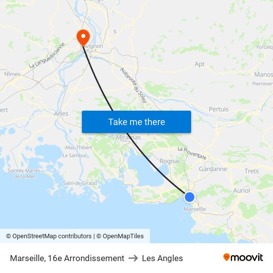 Marseille, 16e Arrondissement to Les Angles map
