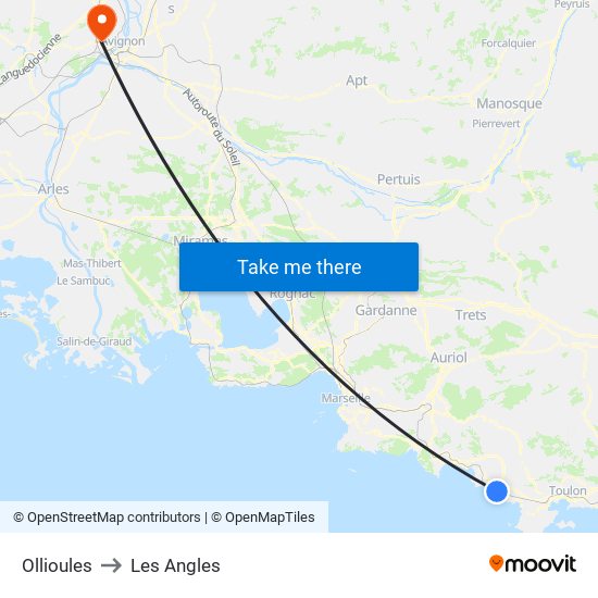 Ollioules to Les Angles map