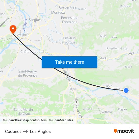 Cadenet to Les Angles map