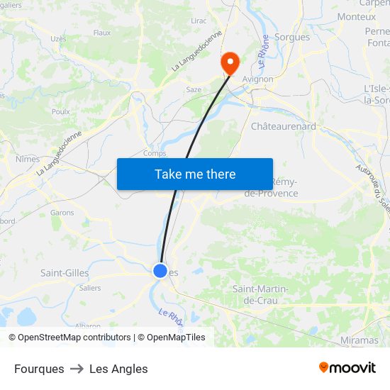 Fourques to Les Angles map