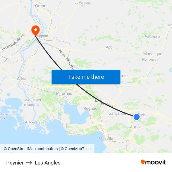 Peynier to Les Angles map