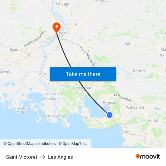 Saint-Victoret to Les Angles map