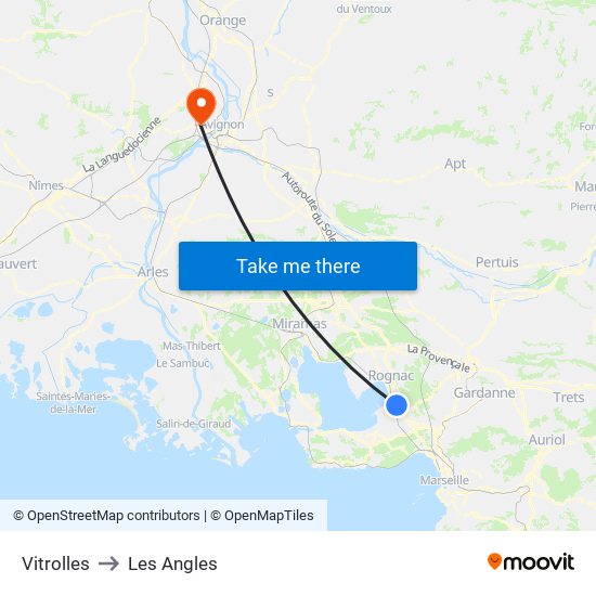 Vitrolles to Les Angles map