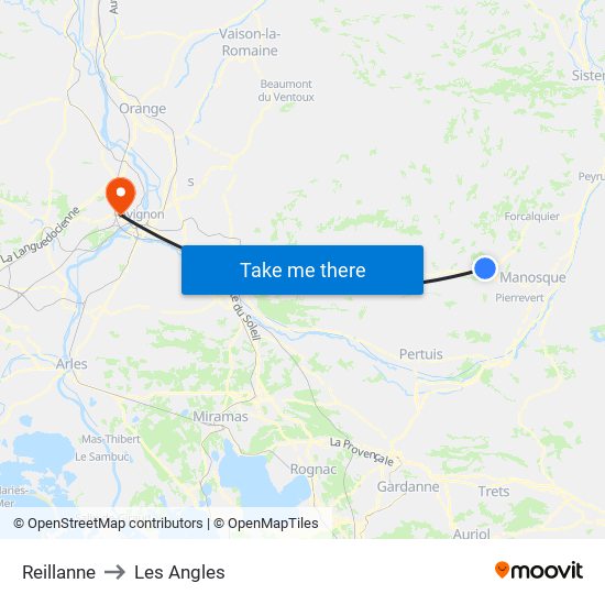 Reillanne to Les Angles map
