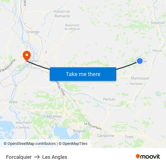 Forcalquier to Les Angles map