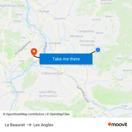 Le Beaucet to Les Angles map