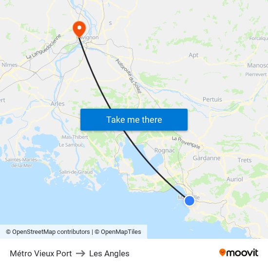 Métro Vieux Port to Les Angles map
