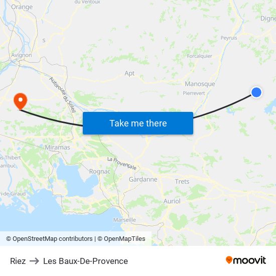 Riez to Les Baux-De-Provence map
