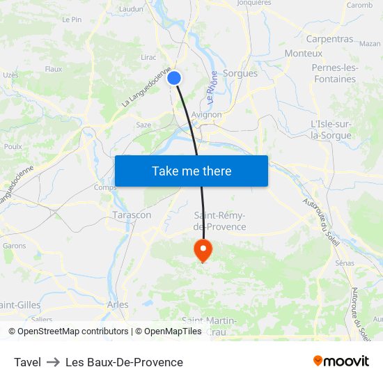 Tavel to Les Baux-De-Provence map