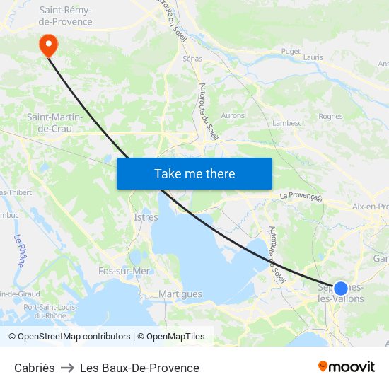 Cabriès to Les Baux-De-Provence map