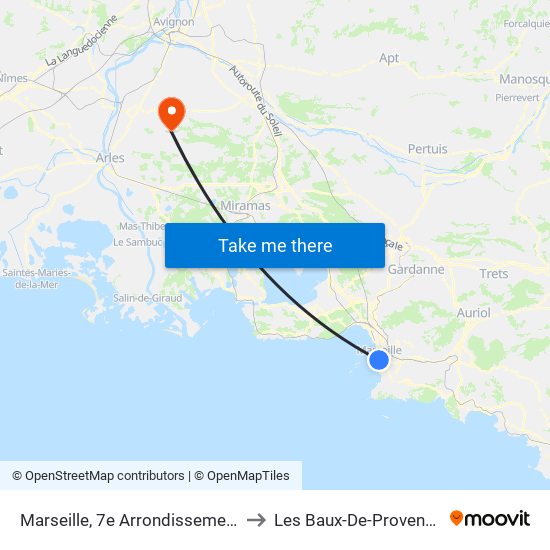 Marseille, 7e Arrondissement to Les Baux-De-Provence map