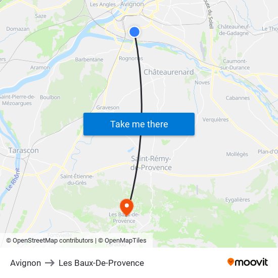 Avignon to Les Baux-De-Provence map