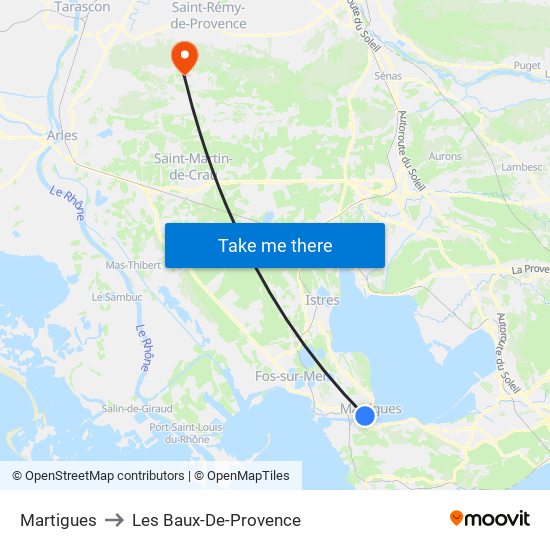 Martigues to Les Baux-De-Provence map