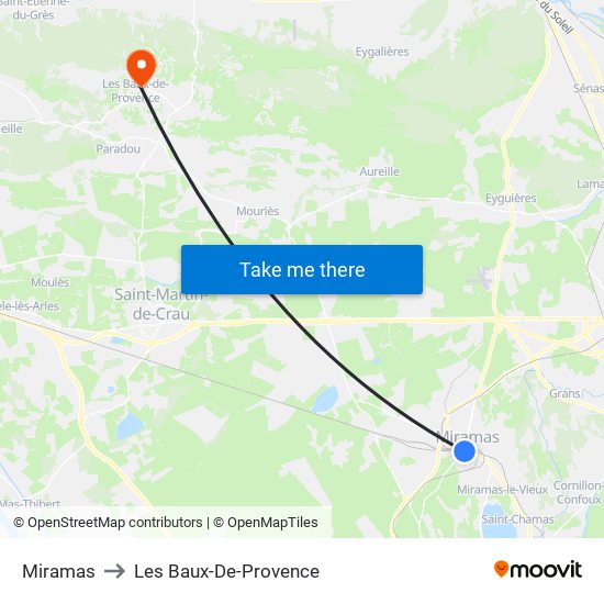 Miramas to Les Baux-De-Provence map