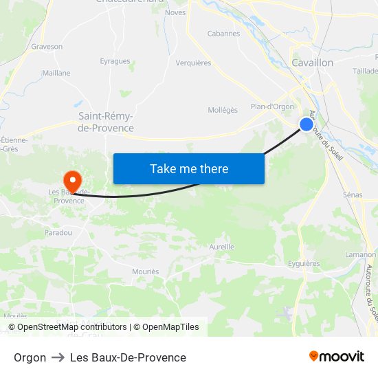 Orgon to Les Baux-De-Provence map