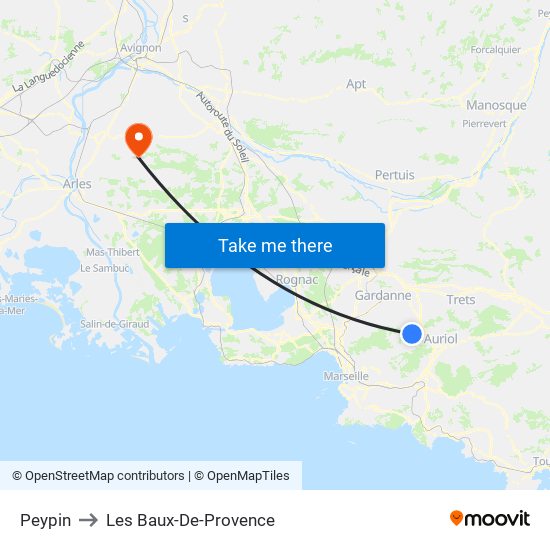 Peypin to Les Baux-De-Provence map