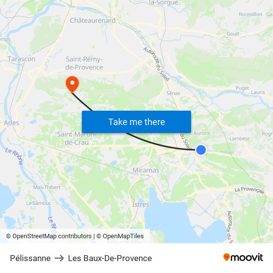 Pélissanne to Les Baux-De-Provence map