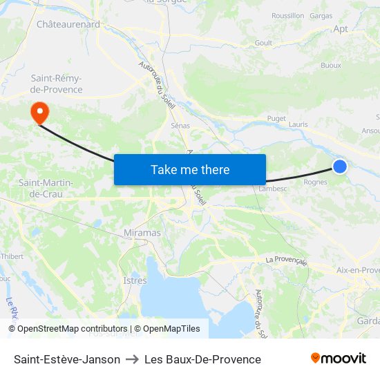 Saint-Estève-Janson to Les Baux-De-Provence map