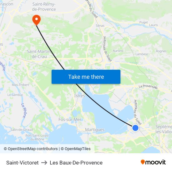 Saint-Victoret to Les Baux-De-Provence map