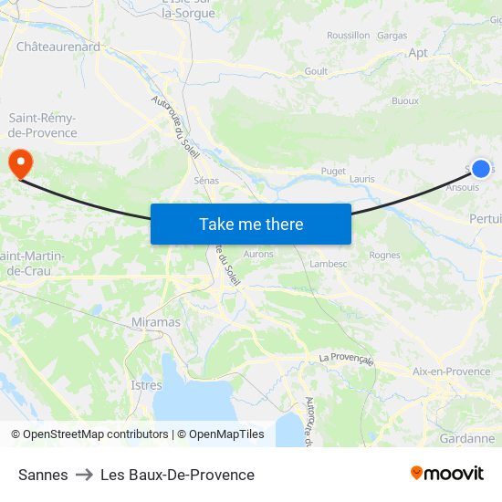 Sannes to Les Baux-De-Provence map