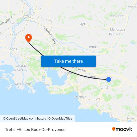 Trets to Les Baux-De-Provence map