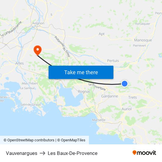 Vauvenargues to Les Baux-De-Provence map