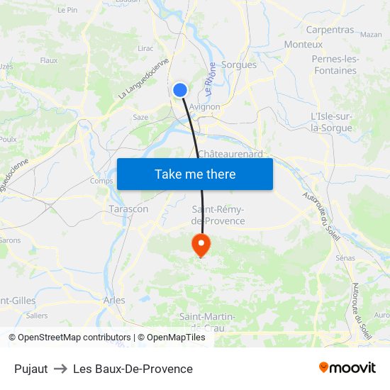 Pujaut to Les Baux-De-Provence map