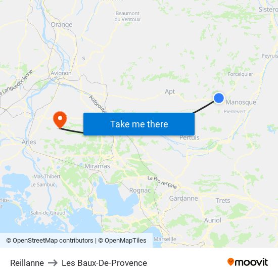 Reillanne to Les Baux-De-Provence map