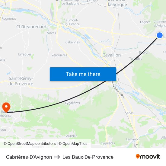 Cabrières-D'Avignon to Les Baux-De-Provence map