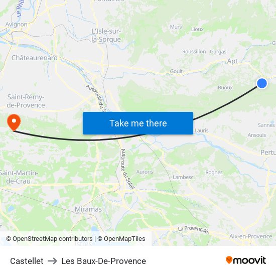 Castellet to Les Baux-De-Provence map