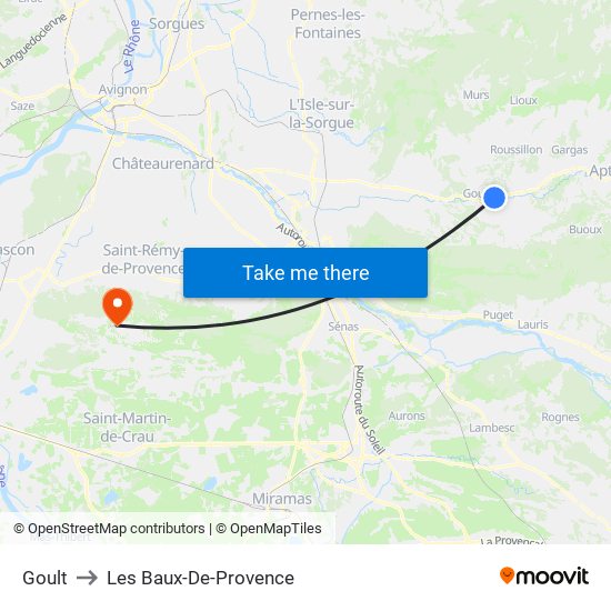 Goult to Les Baux-De-Provence map