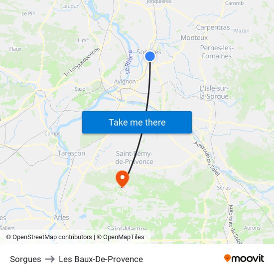 Sorgues to Les Baux-De-Provence map
