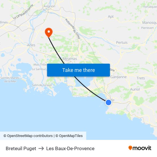 Breteuil Puget to Les Baux-De-Provence map