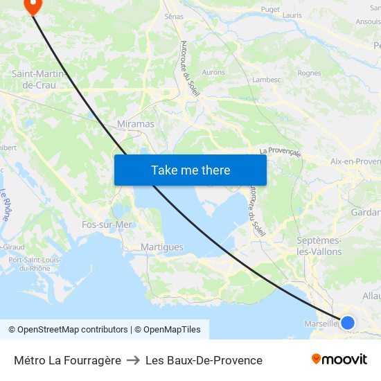 Métro La Fourragère to Les Baux-De-Provence map