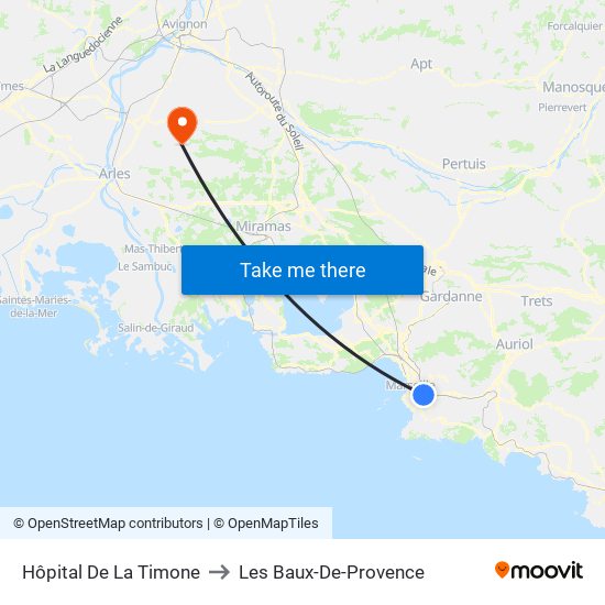 Hôpital De La Timone to Les Baux-De-Provence map