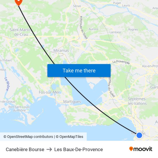 Canebière Bourse to Les Baux-De-Provence map