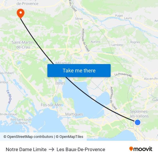 Notre Dame Limite to Les Baux-De-Provence map