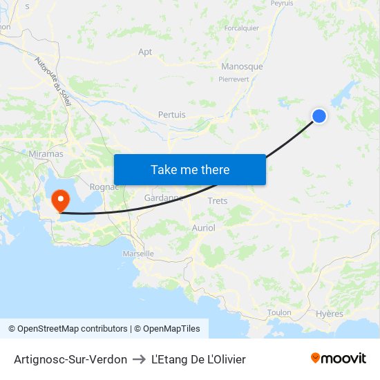 Artignosc-Sur-Verdon to L'Etang De L'Olivier map